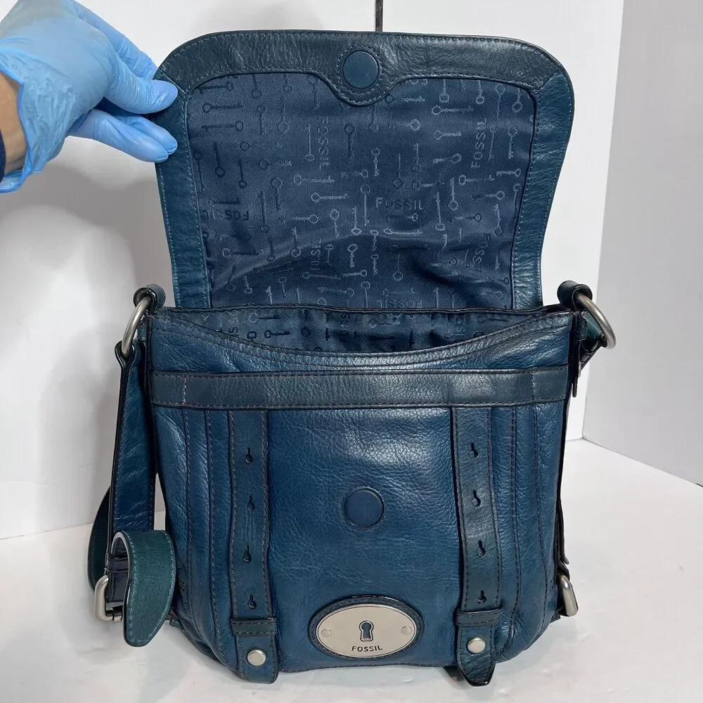 Fossil Vintage Maddox Blue Leather Messenger Shoulder Crossbody Bag